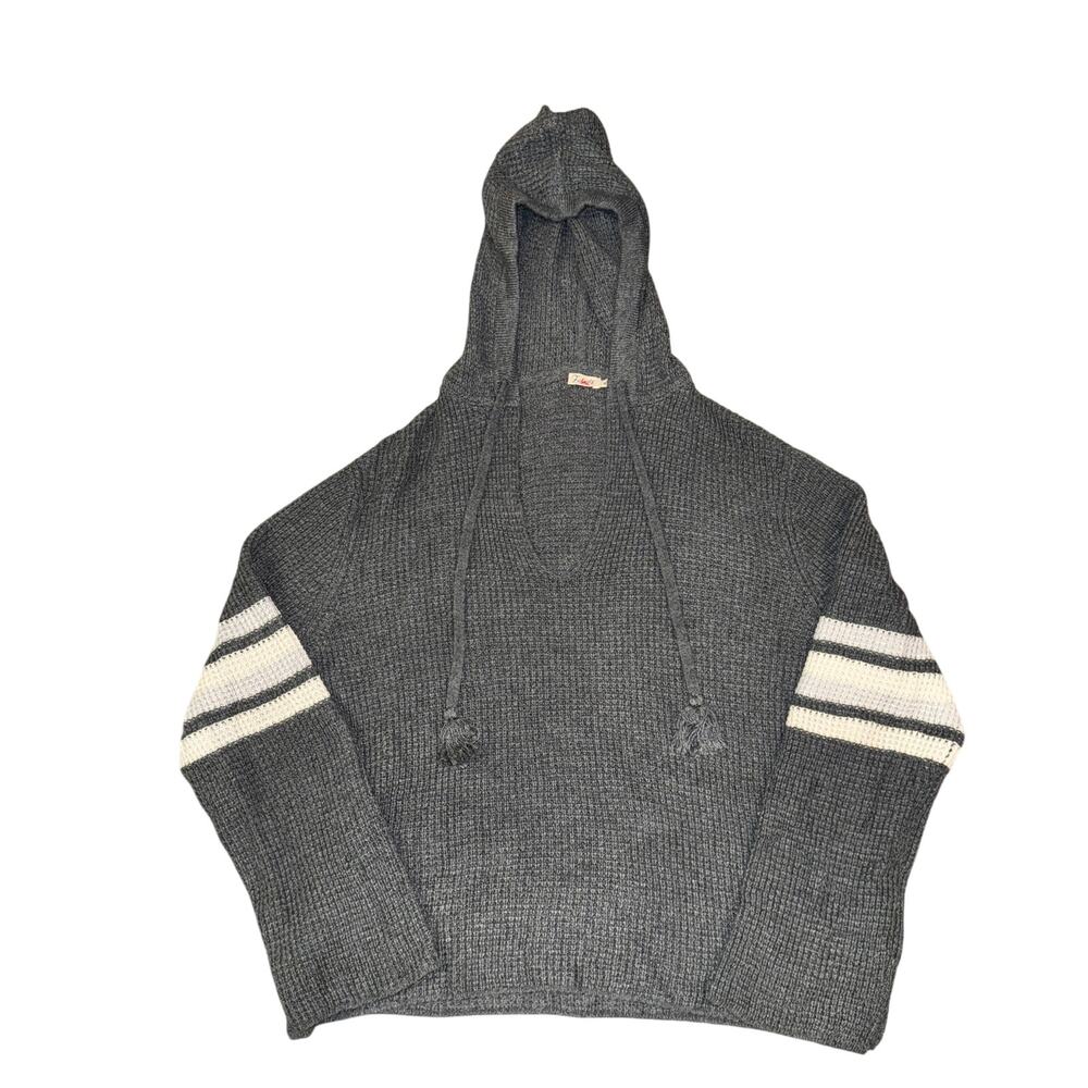 Faherty Wisp Waffle Sweater Hoodie Women's Size M Storm Grey Wool Blend